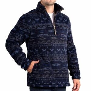 Alpine Sherpa Men's 1/4 Zip Pullover Jacket M Blue Geometric Stand-Up